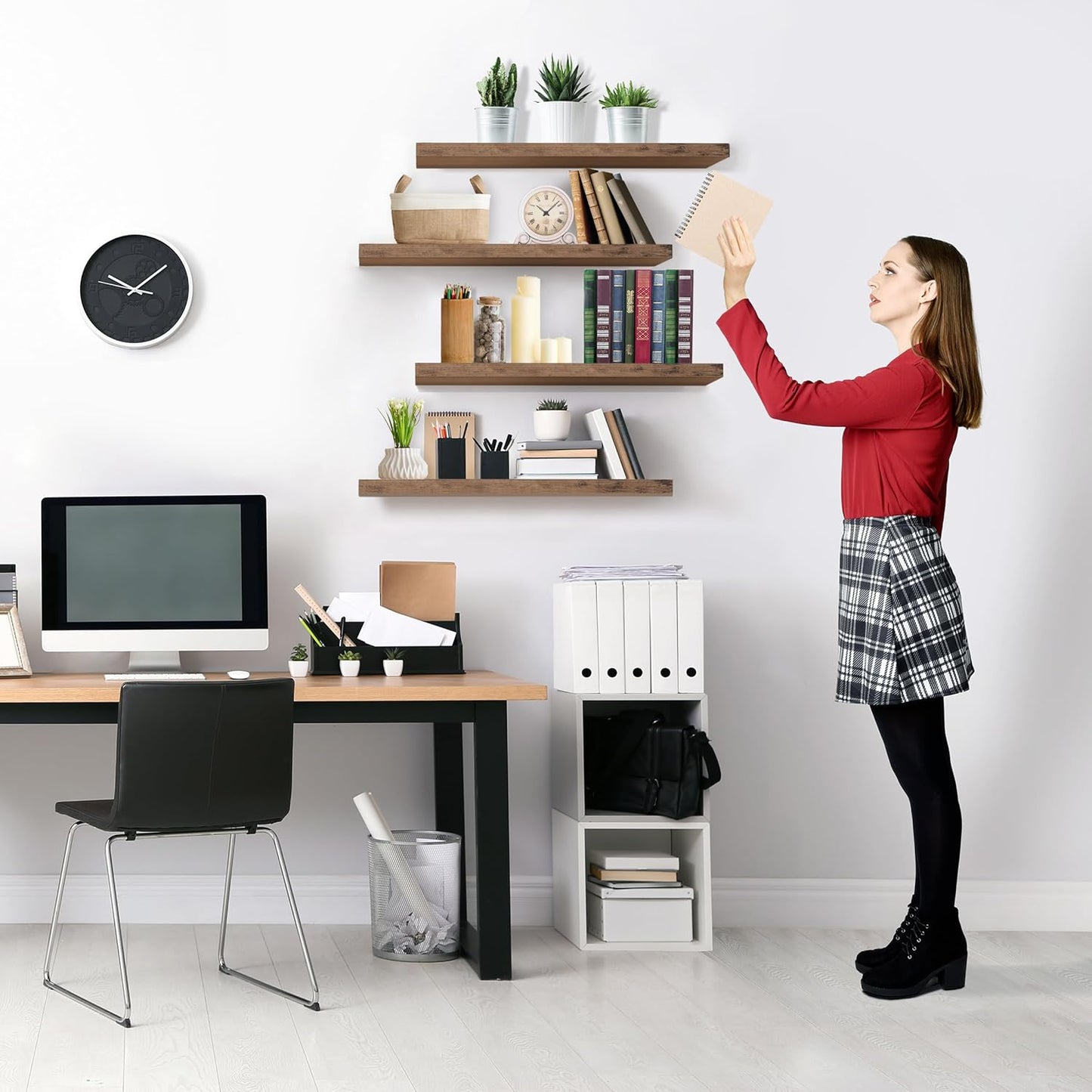 Sorbus Floating Shelves for Wall - 24" Bathroom Shelves, Wall Decor for Bedroom, Kitchen, Living Room, Home Decor & Book Storage - Mounted Floating Shelf with Invisible Brackets (Mahogany, 4 Pack)