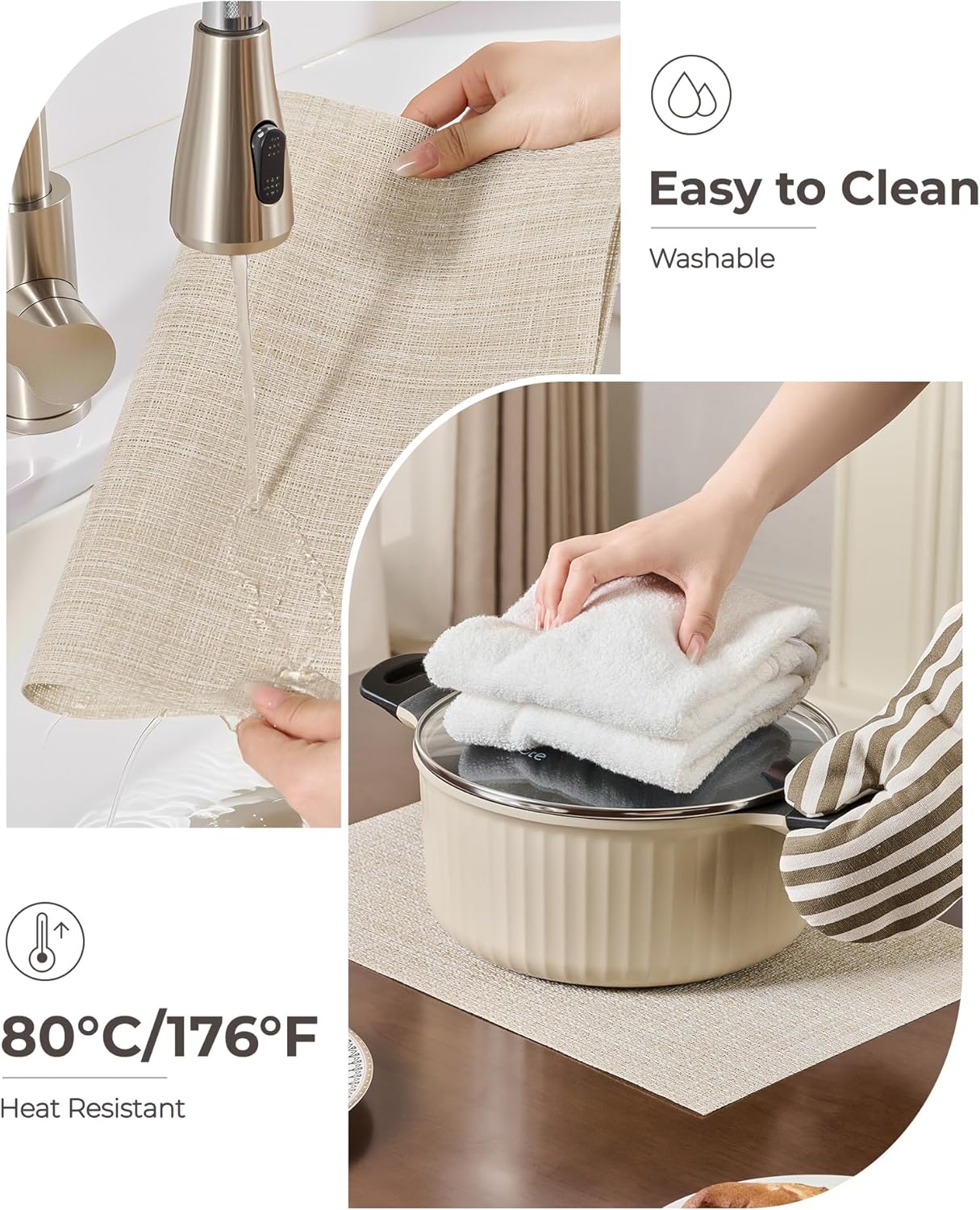 Leetaltree Beige Placemats Set of 6 - Heat Resistant Non-Slip Place mats for Dining Table, Washable Durable PVC Vinyl Woven Table Mats(Beige, 6)