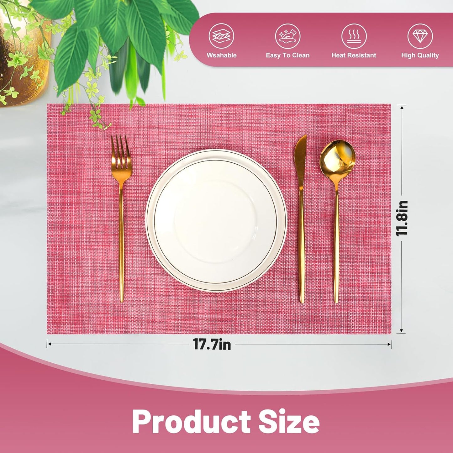 Placemats Set of 8,Non-Slip PVC Weave Table Mats Easy to Clean,Heat Resistant Place Mats for Kitchen Dining Table Decoration Indoor Outdoor,Red