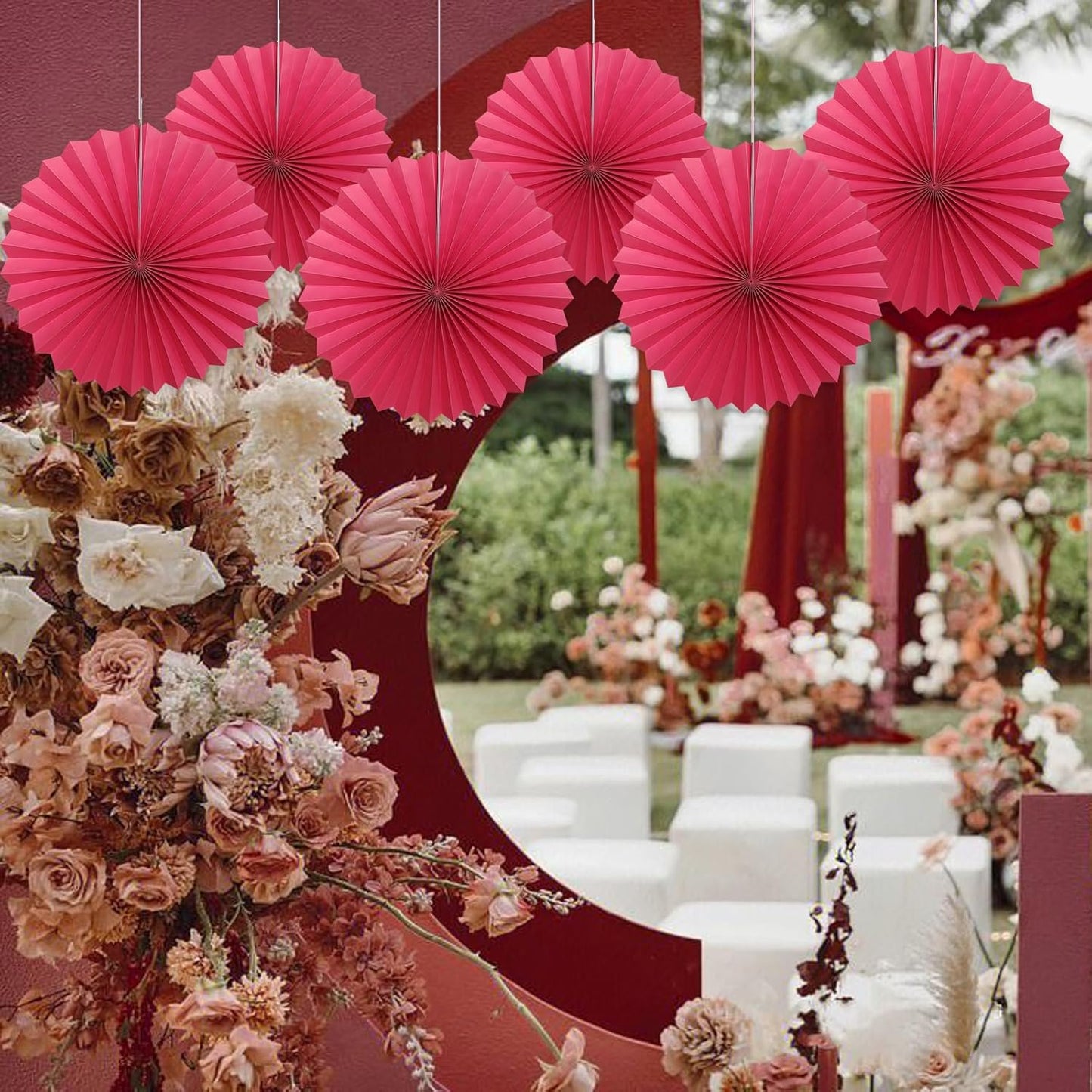 Red Birthday Decorations,DIY Red Paper Fans Hanging Decoration ,Party Supplies Party Fans 16in, Wedding Graduation Events Accessories 30 Color DIY Set (Red)