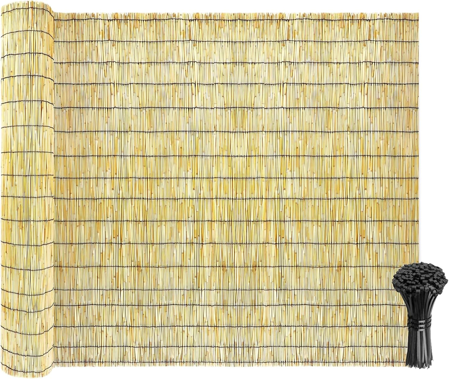 Natural Reed Fencing Rolls: Privacy Bamboo Fence 3/4/5/6ft High Roll Reed Screen, Decorative Bamboo Fencing for Outdoor Balcony Patio Garden Backyard,with Cable Zip Ties(Nature, 6x10ft)