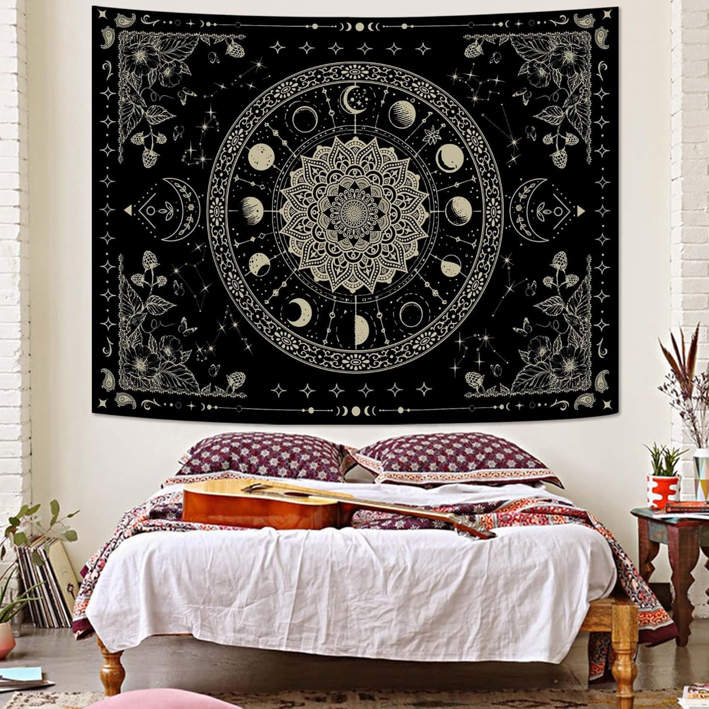 Lunerfex Mandala Moon Tapestry Boho Tapestry for Bedroom Black Tapestries Wall Hanging Living Room Wall Art and Home Decor 70x90