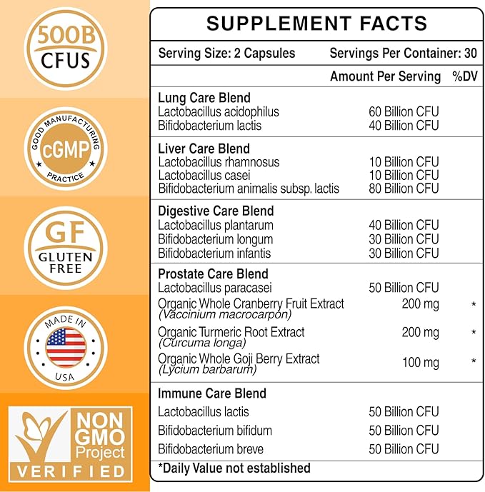 Probiotics for Men, Gut health 500 Billion 12 Strains, 240-Days Supply