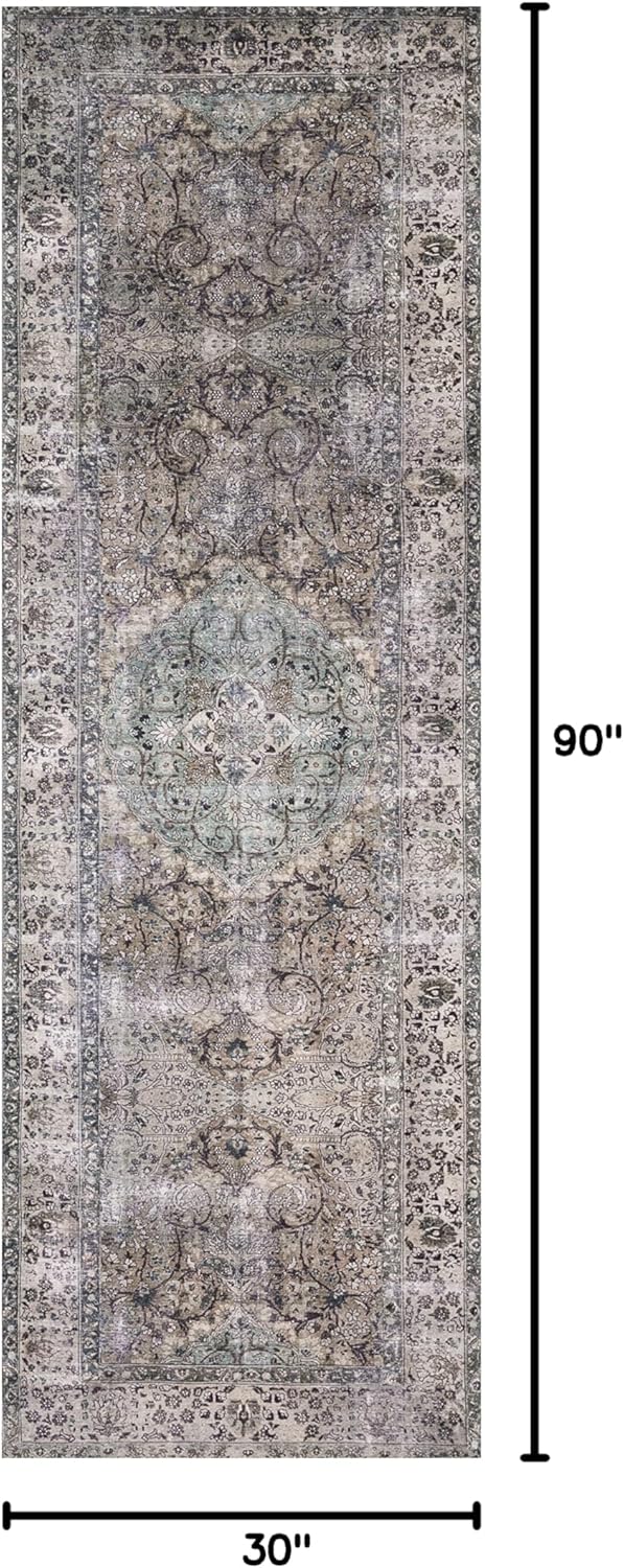 Loloi Layla Collection LAY-06 Taupe/Stone 2'-6" x 7'-6" .13" Thick Runner Rug, Soft, Durable, Vintage Inspired, Distressed, Low Pile, Non-Shedding, Easy Clean, Printed, Living Room Rug