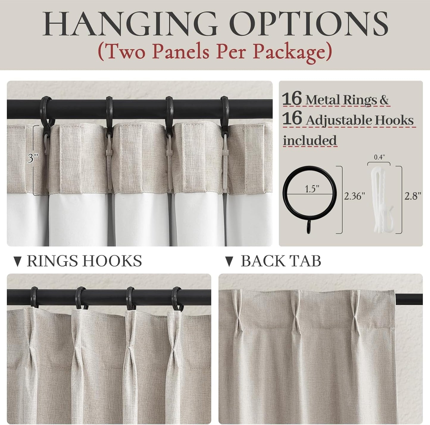 Linen Pinch Pleated Curtains 102 Inches Long Heavy Duty Thermal Insulated Custom Extra length Burg for Dining Room Cottage Total Blackout 48/60/72 Wide Window Treatments Drapes with Hook 2 Panels
