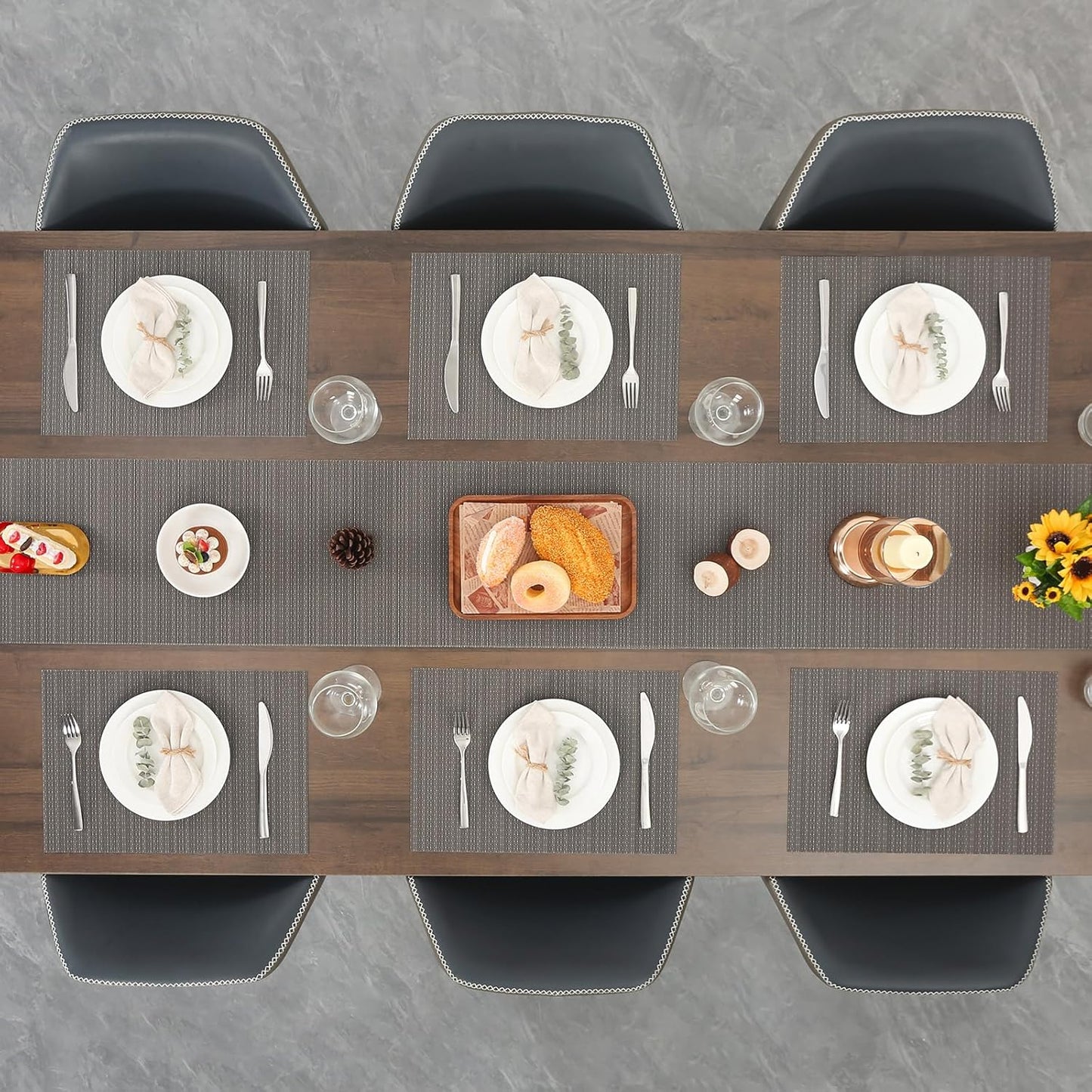 Myir JUN Placemats Set of 8, Vinyl Woven Placemats Place Mats Indoor Set of 8 Washable Table Mats Non-Slip Place mats for Dining Table (Dark Gray, Set of 8)