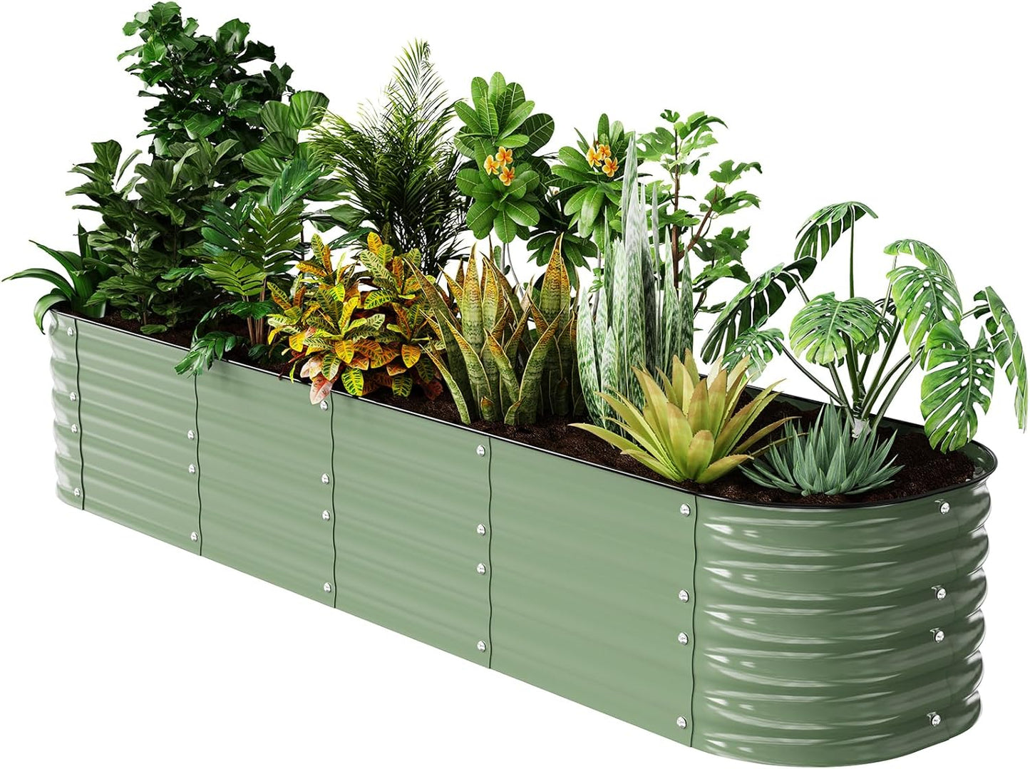 Raised Garden Bed Kit 8×2×1.4 FT Magnesium-Aluminum-Zinc Stainless Steel Metal Planter Box for Planting Outdoor Plants Vegetables(Light Green)