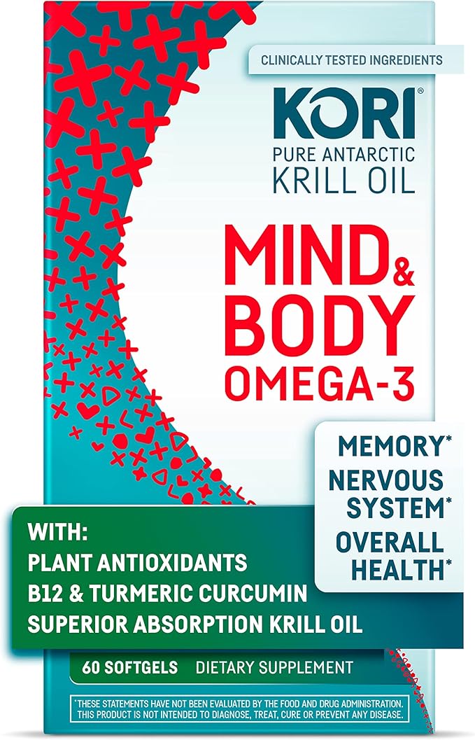 Kori Krill Kori Mind & Body Omega-3 Oil 3, Brain B12, Tumeric 80 Softgels