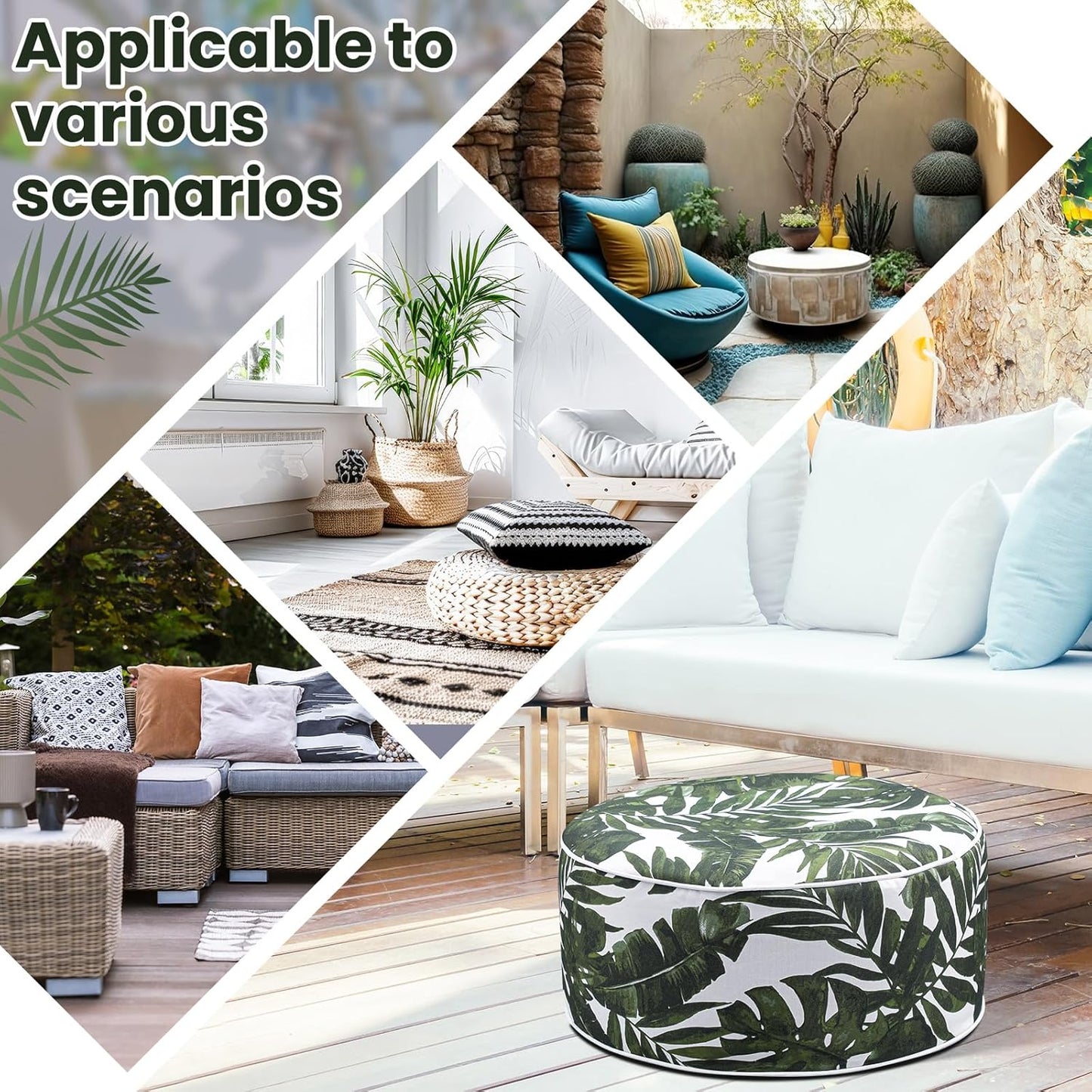 2 Pack Outdoor Inflatable Ottoman Waterproof Inflatable Pouf Foot Rest with Handle D21 x H9 Portable for Patio Camping Garden or Home