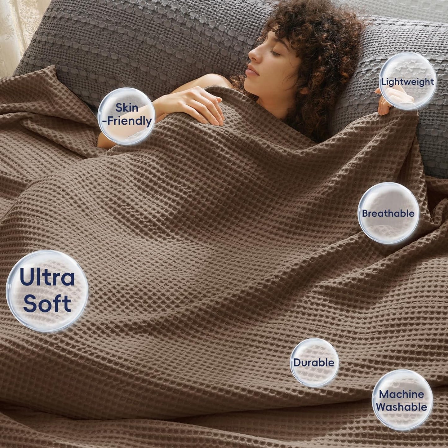 PHF Ultra Soft Waffle Weave Blanket King Size Cocoa Brown(104"x 90")- Washed Lightweight Breathable Cozy Woven Blanket for Bed - Aesthetic Decor for Couch Bedding Sofa Home Car