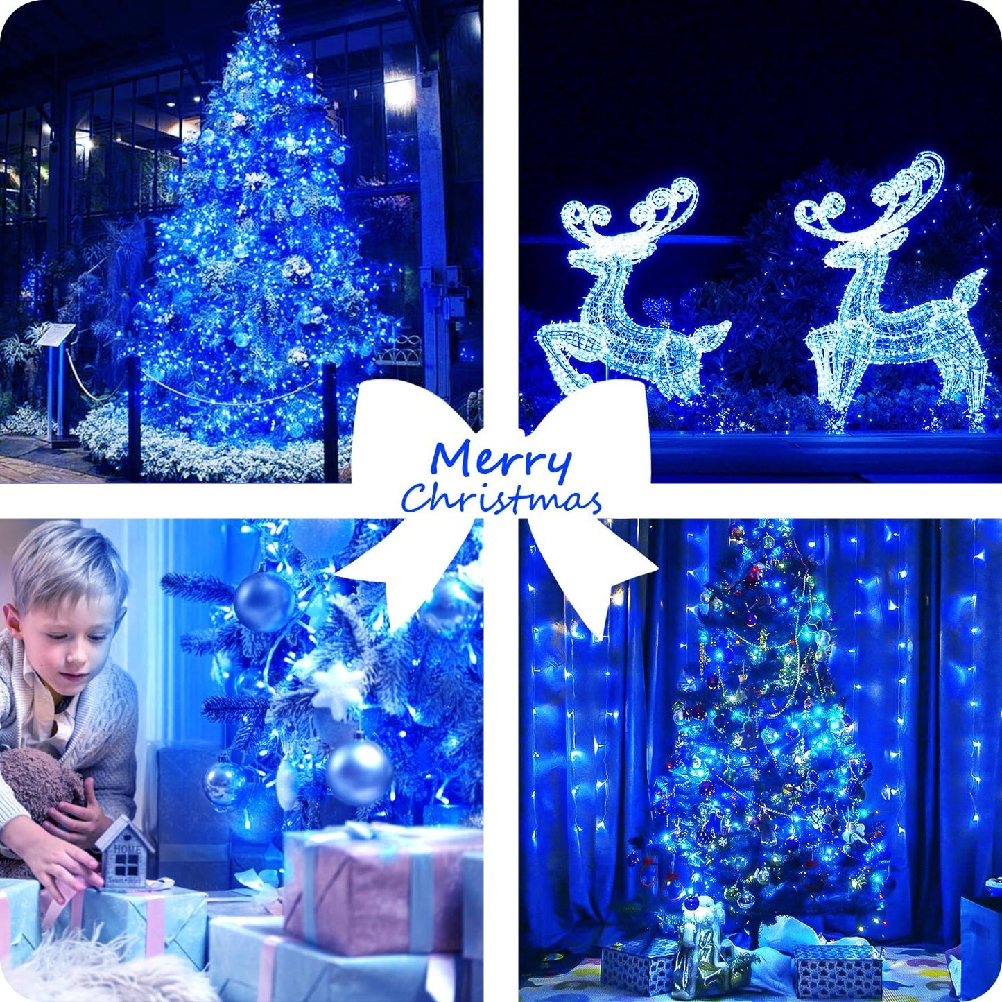 2 Pack Halloween String Lights Battery Operated with Timer, 66FT 200 LED Waterproof Battery Twinkle Lights, 8 Modes Fairy Light for Indoor & Outdoor Party Bedroom Garland Tree Christmas Decor (Blue)