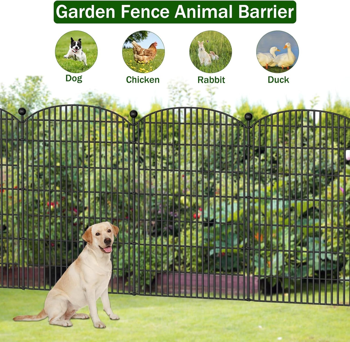 16 Panels Decorative Garden Fence - 48 in (H) x 41.6 ft (L) 16 Panels - Dog Fence Outdoor for Yard,Rustproof Metal Animal Barrier Ground Stakes Fencing for Garden, Patio, Flower Bed