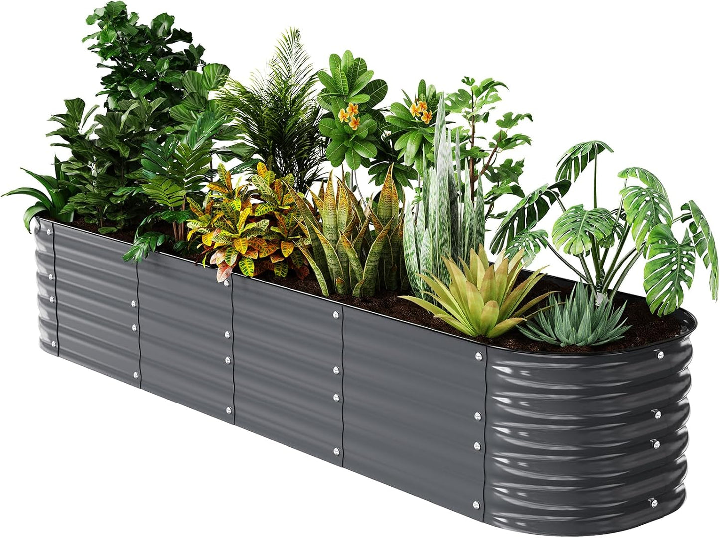 Raised Garden Bed Kit 8×2×1.4 FT Magnesium-Aluminum-Zinc Stainless Steel Metal Planter Box for Planting Outdoor Plants Vegetables(Gray)