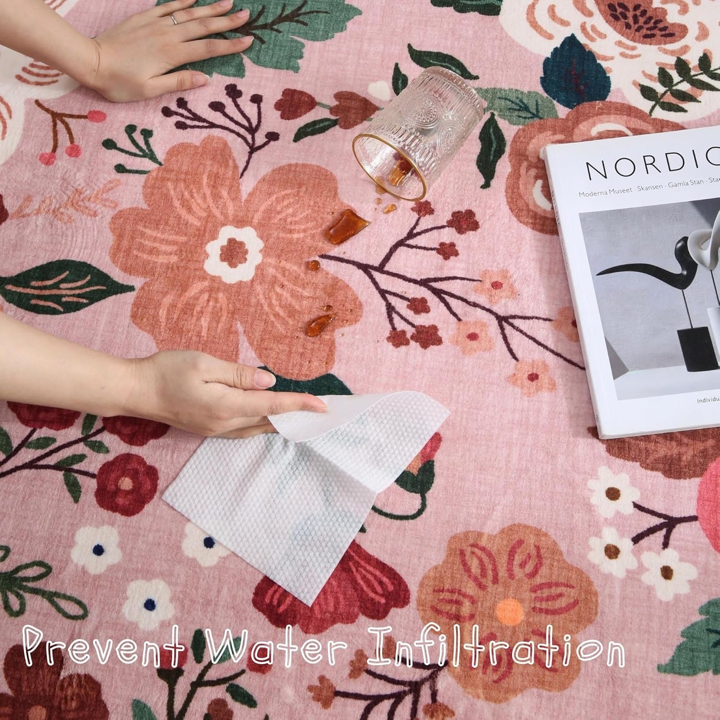 Runners for Hallways Kitchen Runner Rug Non Slip 2'x 10' Long Washable Rugs with Rubber Backing Soft Floral Carpet Runner for Hallways, Kitchen, Laundry, Bedroom, Bathroom(Pink)