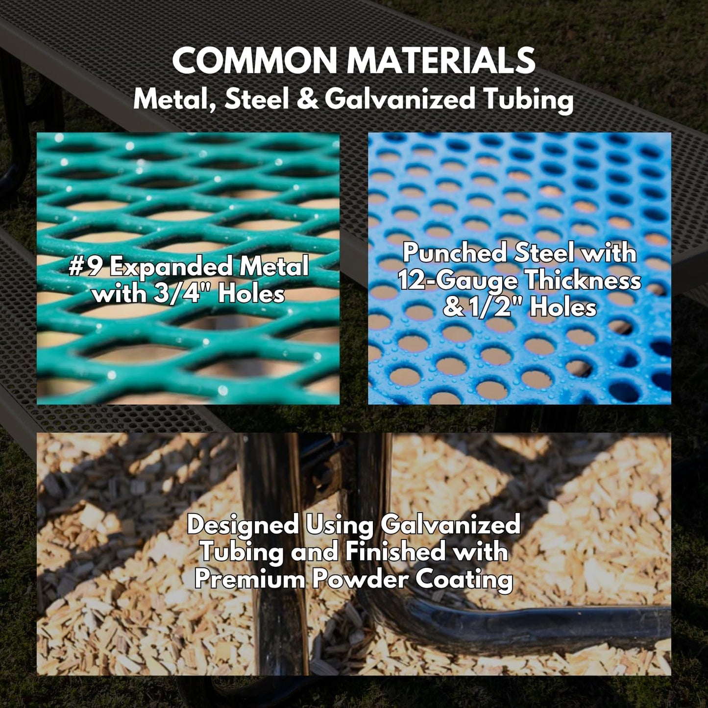 Heavy-Duty Portable Outdoor Picnic Table with Umbrella Hole, Expanded Metal Commercial-Grade Patio Dining Furniture Made in America (46" Round Top, Textured Copper)