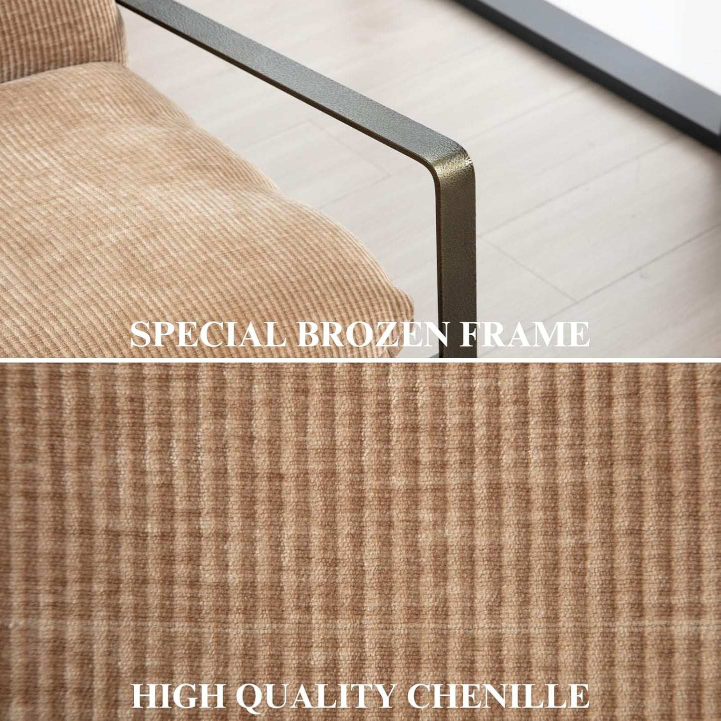 DUOMAY Mid-Century Accent Chairs Armchair Set of 2, Comfy Chenille Leisure Chairs Lazy Chairs with Brozen Metal Leg for Living Room Bedroom Office Apartment, Khaki