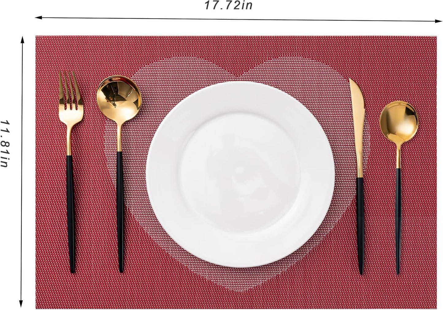 CADONO Placemats Set of 6 Washable Indoor/Outdoor Vinyl Place Mats for Dining Table Durable Non-Slip Heat Resistant PVC Weave Table Mats(Red Pink Heart)