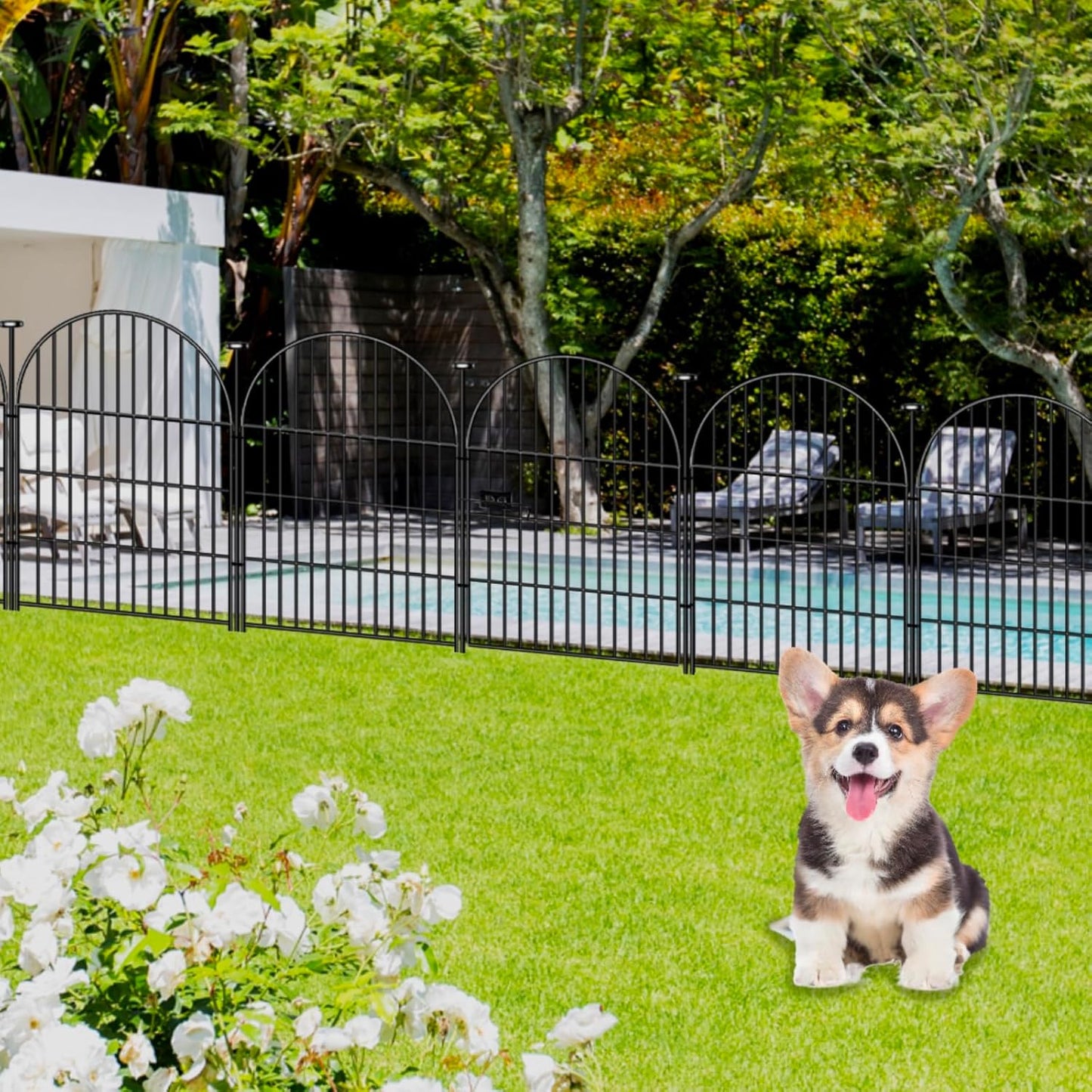 Garden Fencing Animal Barrier 24 Panels, 32 in(H) x 54 Ft(L) No Dig Fences for Dogs, Black Rustproof Metal Wire Garden Fence with Gate, Temporary Dog Fence for Patio Outdoor Yard