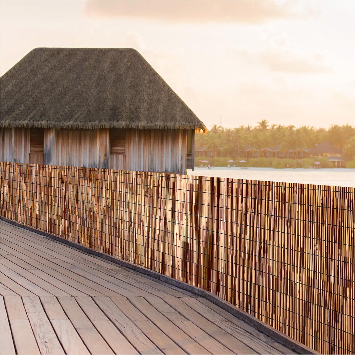 Natural Reed Fencing Rolls,4.6FT X 16.4FT Reed Screen Curtain Fence Covering Privacy Bamboo for Outdoor Backyard Patio(Brown)