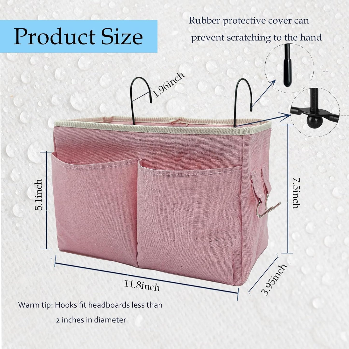 2-Pack Bedside Caddy Bedside Hanging Storage Basket Multi-Function Organizer Caddy for Bunk and Hospital Beds Dorm Rooms Bed Rails, Can be Placed Glasses Books Mobile Phones(2 pcs pink)