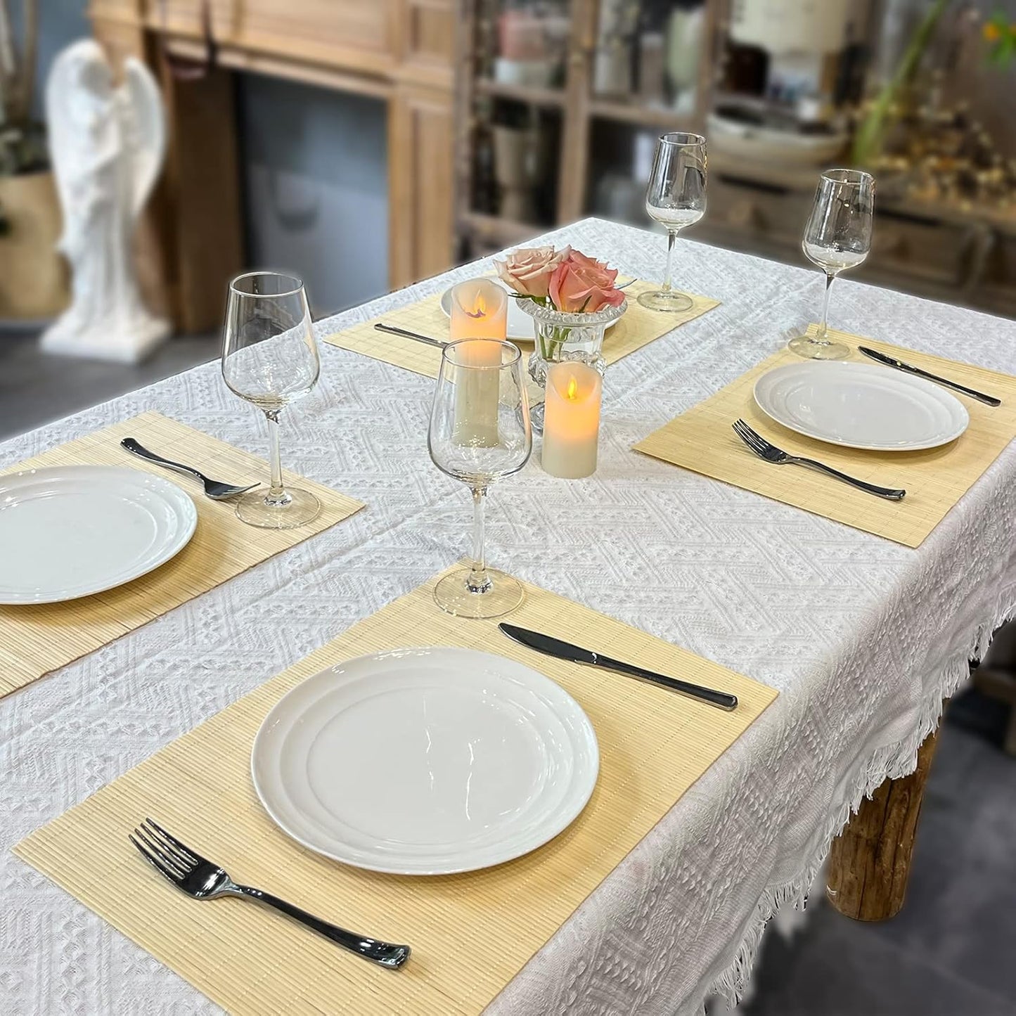 ANDSTAR Set of 12 Pcs Bamboo Placemats Sushi Rolling Mat Japanese Style Natural Anti-Slip Bamboo Placemats Washable Heat-Resistant Table Mats for Dining Room and Kitchen( Natural Color)