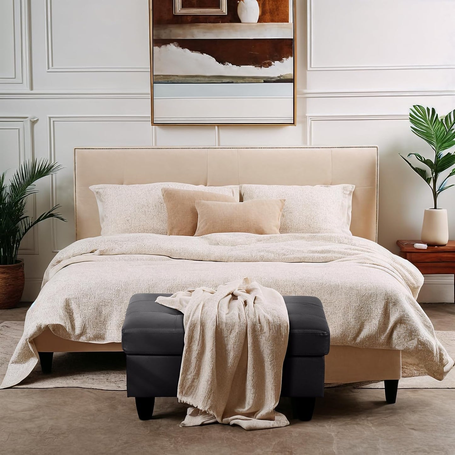 Ottoman Rectangular Storage Ottoman Bench, Faux Leather Footrest, Coffee Table, Stool Footstool with Hinged Lid for Living Room, Bedroom, Entryway, Black, 35"x23.5"x17.5"