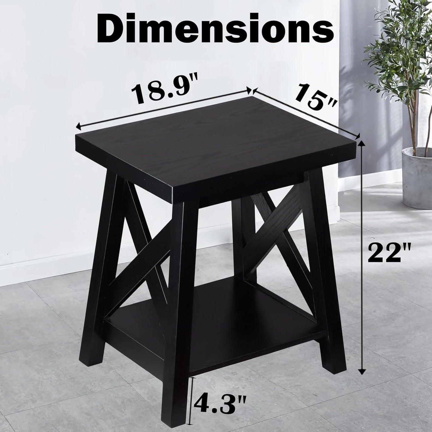 Black End Table, 2-Tier End Tables Living Room, Wood Side Table, Modern Side Table