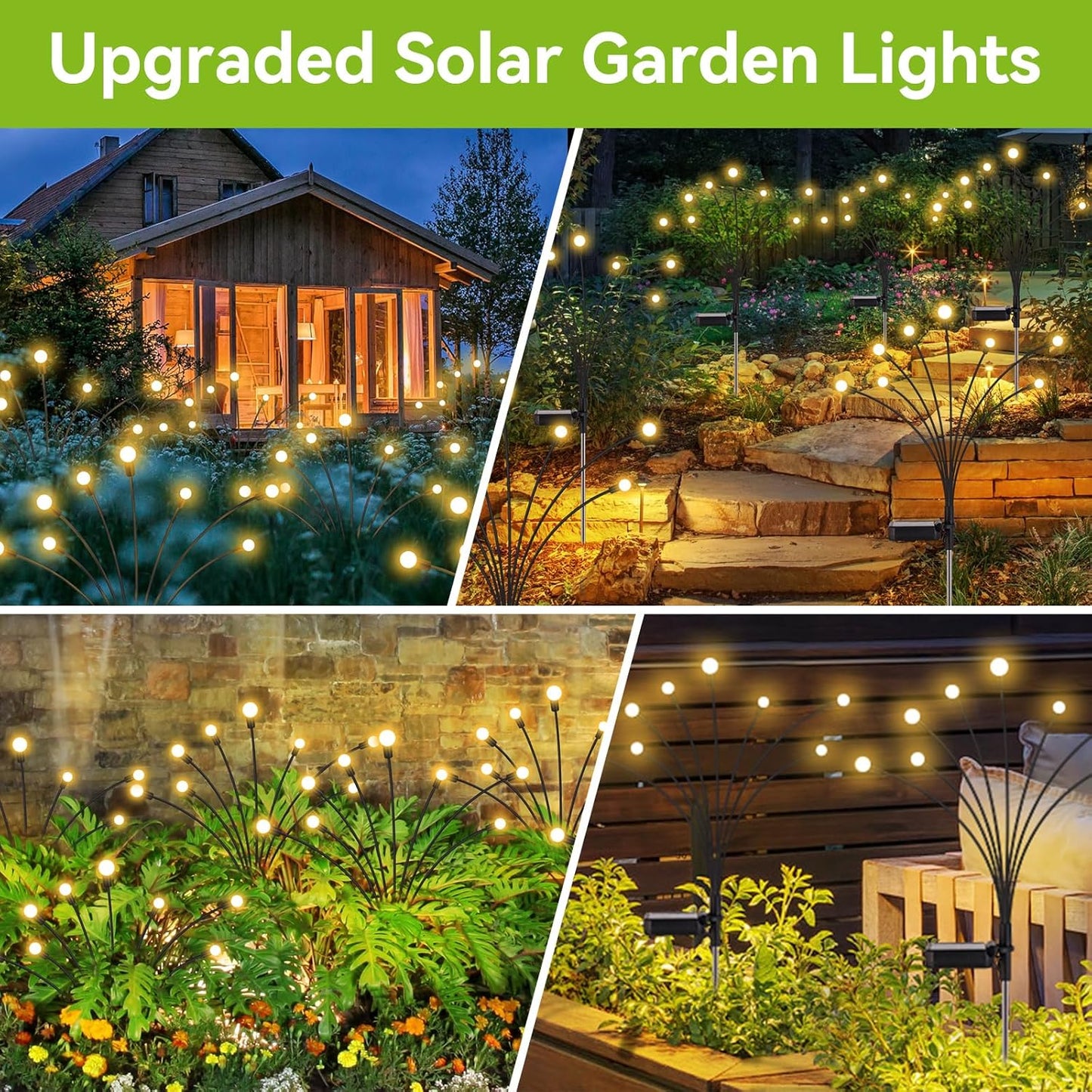Solar Garden Lights Outdoor Waterproof, 4 Pack 32 LED Swaying Light Firefly Light Outdoor Decor Lights for Garden Gifts for Pathway Party Christmas Decoration, Warm White