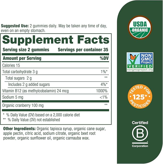 MegaFood Vitamin B12 Energy Gummies B12 Vitamins B12 Supplement 70 Gummies, 35 Servings