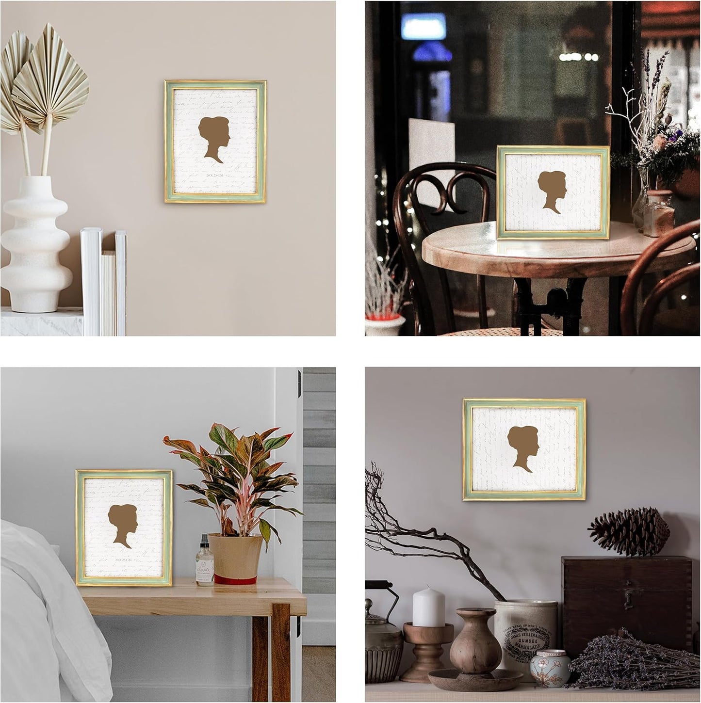 AELS 8x10 Inch Vintage Picture Frame, Elegant Antique Photo Frames with Glass Front, Photo Display, Tabletop Wall Hanging, Gift Ideas, Sage Green with Gold Trim