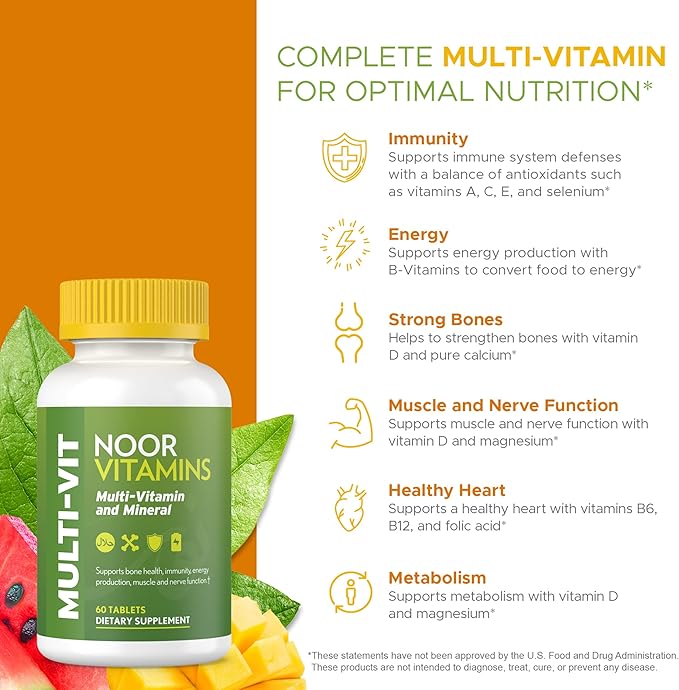 Noor Vitamins Halal Vitamins, Daily Multivitamin, 30 Vitamins B12, C, (2 Month