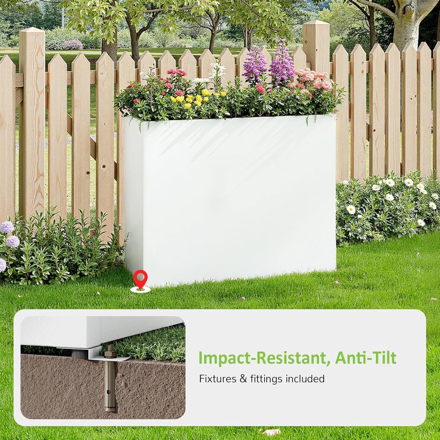 Planter Box Outdoor 38"W x 10.2"D x 30"H- Tall Rectangular Planters for Outdoor Patio/Porch, All-Weather with Anti-dumping Kit, Durable Galvanized Steel, Modern Design for Plants, Flower,Garden