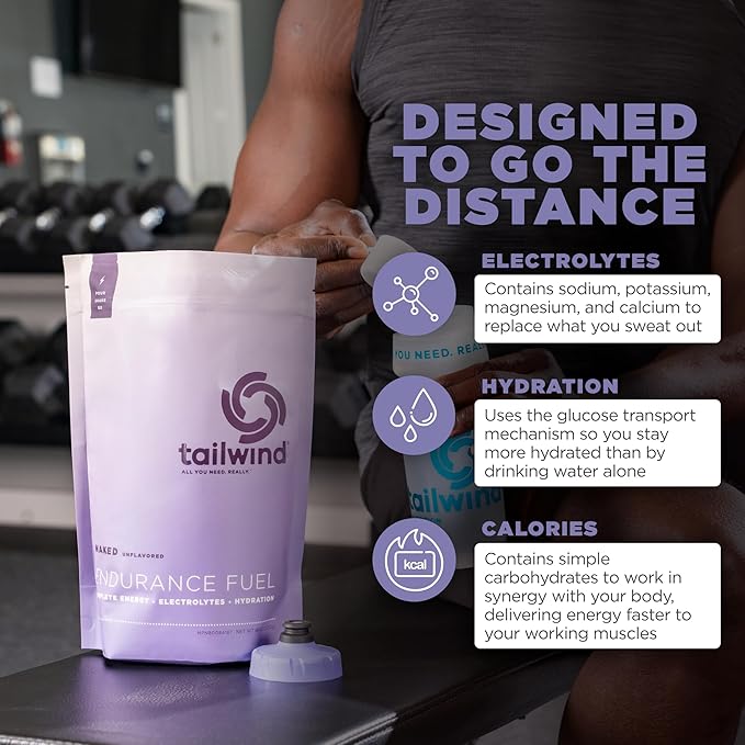 Tailwind Nutrition Endurance Fuel, Sports Drink Powder Mix with Electrolytes, Non-GMO, Free of Soy, Dairy, and Gluten, Vegan, Naked Unflavored, 50 Servings