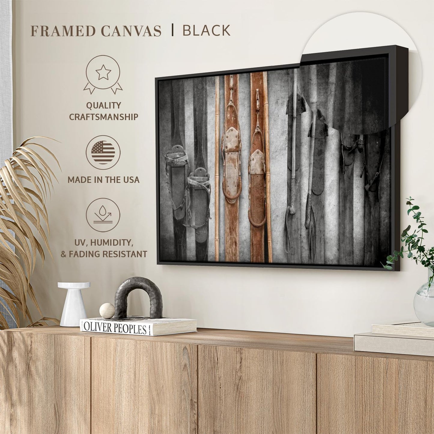 ElephantStock Ski Collection Wall Art - Horizontal Framed Canvas - 1-Piece Bathroom Wall Decor - Photography sports Canvas Print - Brown and Black Decor for Wall - 43" X 29"