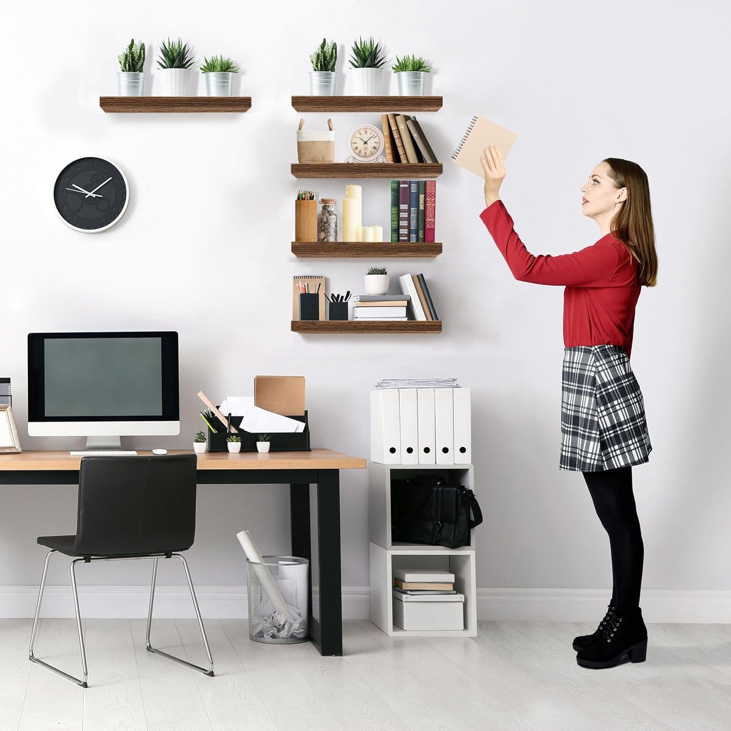 Sorbus Floating Shelves for Wall, Bathroom Shelves Wall Mounted for Kitchen, Bedroom, Living Room, Bathroom Storage, Over Toilet, Hanging Book Shelf for Wall Home Decor (Walnut, 5 Pack)