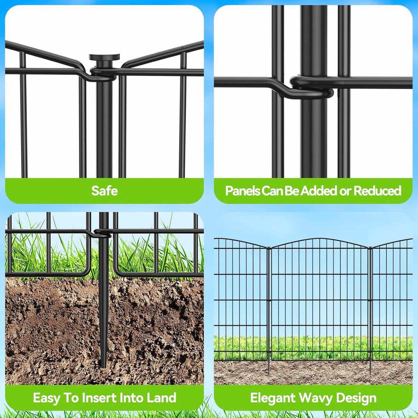 INJOPEXI Decorative Garden Fence 12 Panels 23.6ft (L)×30in (H) Garden Fences with 12 Panels Rustproof Metal Wire No Dig Animal Barrier Fencing Rabbit Dog Fence for Yard Patio Outdoor - Without Gate