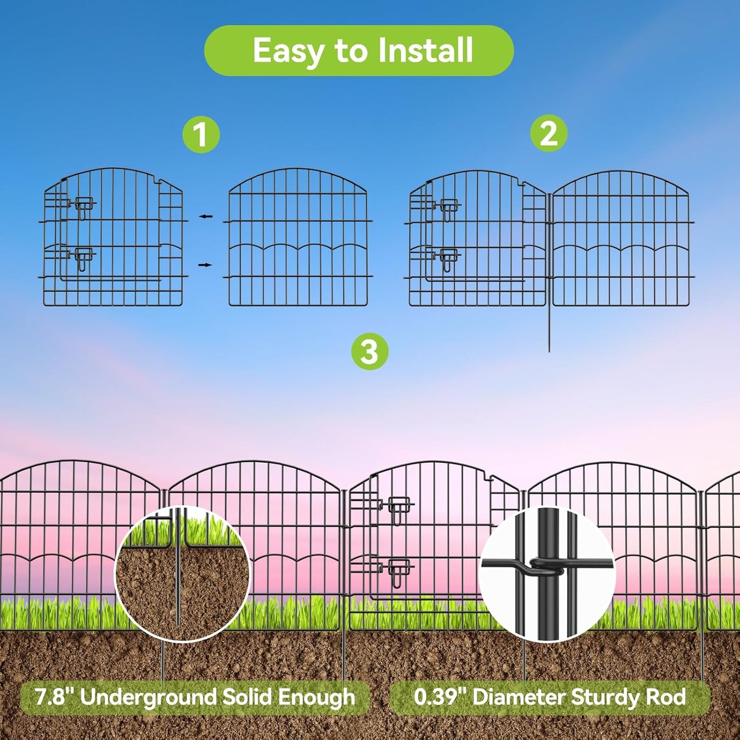Decorative Garden Fence 6 Panels 12ft (L)×24in (H) No Dig Animal Barrier Fencing with 5 Panels + 1 Gate, Metal Garden Fences Rustproof Wire Border Temporary Dog Fence for Patio Outdoor Yard Lawn