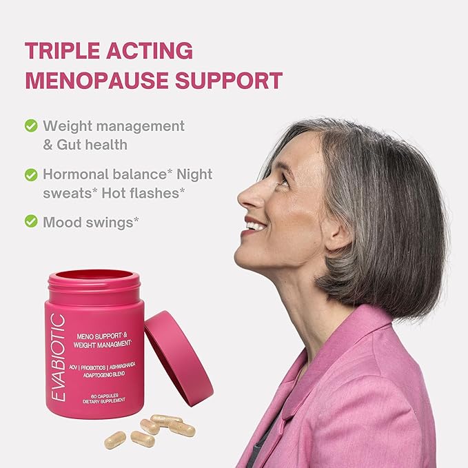 Complete Menopause Support | Ashwaghanda, Probiotics, ACV + Chasteberry for Weight Management, Hot Flashes, Night Sweats, Bloat, Hormone Balance & Mood Swings* | Non GMO, Vegan 60 Caps