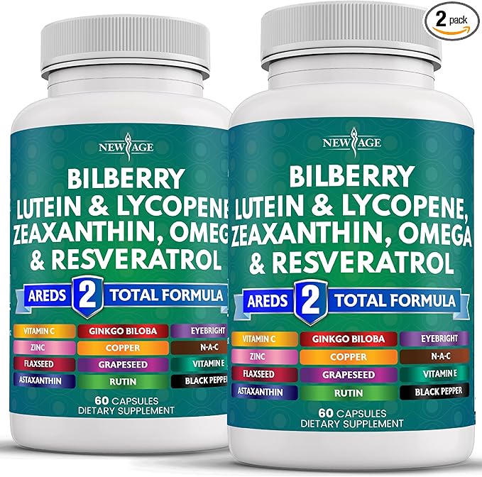 NEW AGE Eye Health Vitamins 6000mg Lutein 40mg Lycopene 40mg Resveratrol 3000mg Grape 6000mg Astaxanthin -120 Count