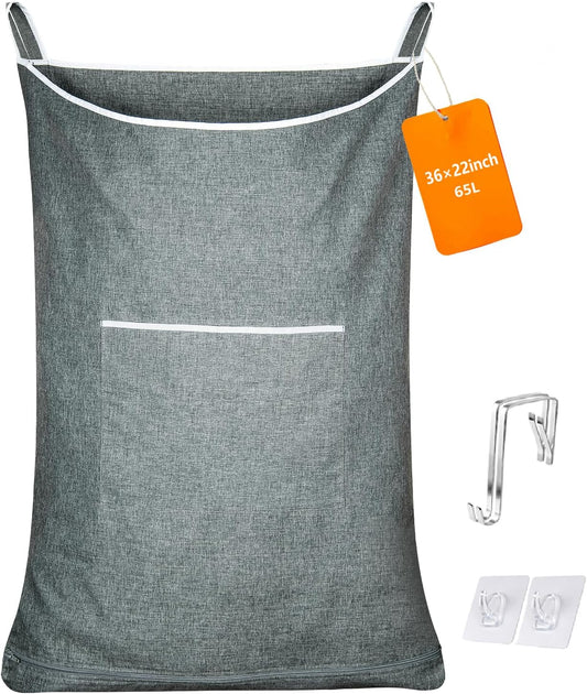 XL Door Laundry Hamper, Hanging Hamper with Large Openging, Hanging Laundry Hamper Storage Bag,Door hampers for Laundry of Home, Dorm, or Travel(Heather Grey, 36x22 Inch)