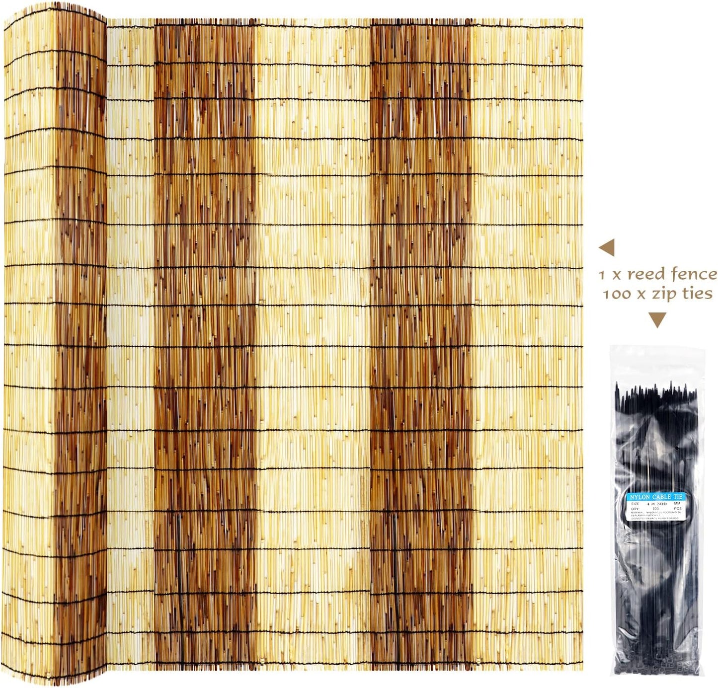 Natural Reed Fencing Rolls,6FT X 16.4FT Reed Screen Curtain Fence Covering Privacy Bamboo for Outdoor Backyard Patio(Stripy)