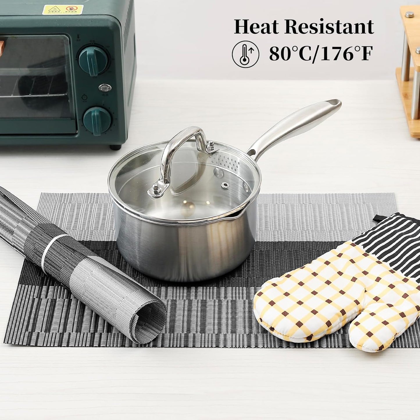 Leetaltree Grey with White Striped Placemats Set of 4 - Heat Resistant Non-Slip Place mats for Dining Table, Washable Durable PVC Vinyl Woven Table Mats(Grey Stripe, 4)