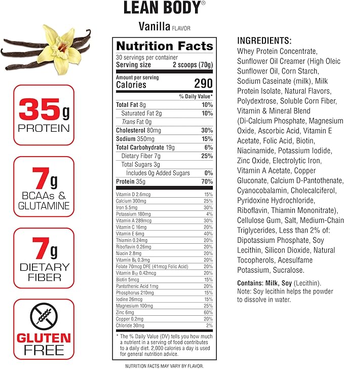 Lean Body All-in-One Vanilla Protein Shake. 35g Protein, 7g Healthy 22 Vitamins (4.6lb) Packaging