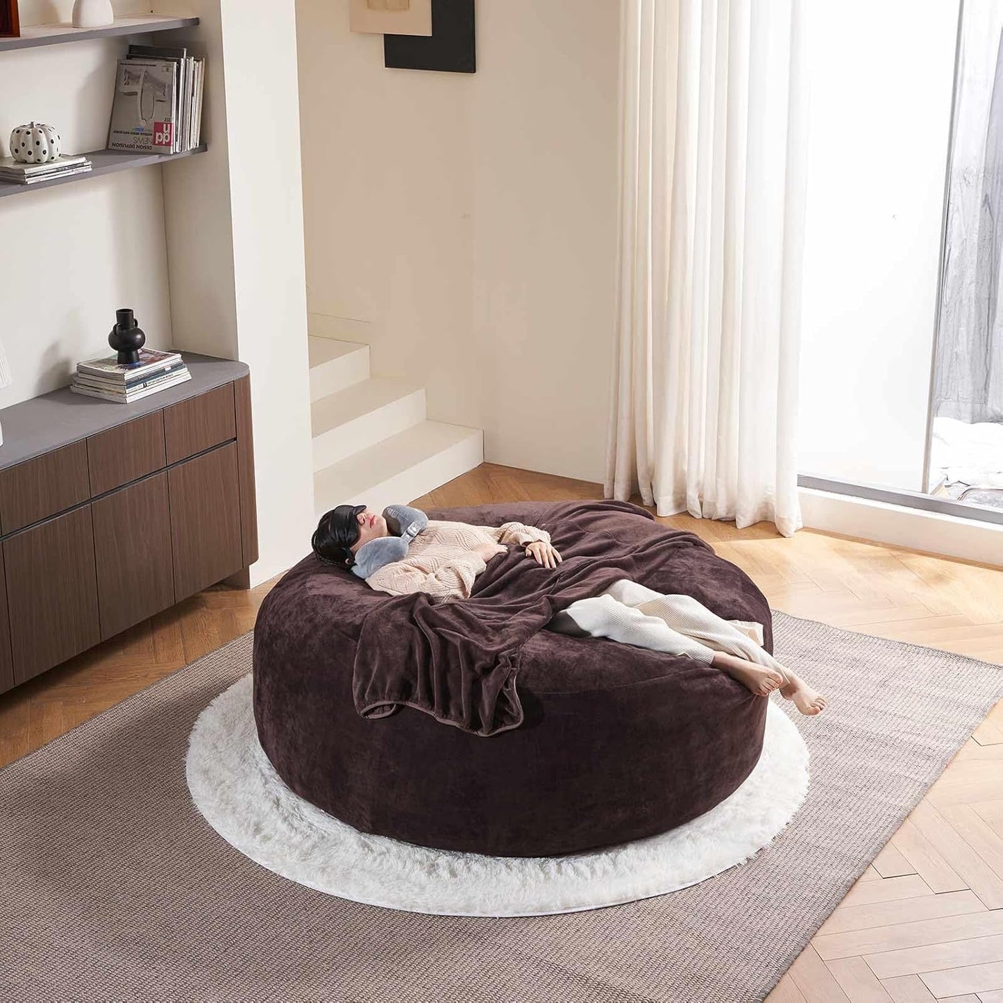 6FT,Oversized Bean Bag Chairs for Adults,Giant beanbag with Filler Included,Fluffy Memory Foam,Soft and Comfy Corduroy Fabric,Gaming Chairs Suitable for Living Room and Bedroom (Brown, 6 Foot)