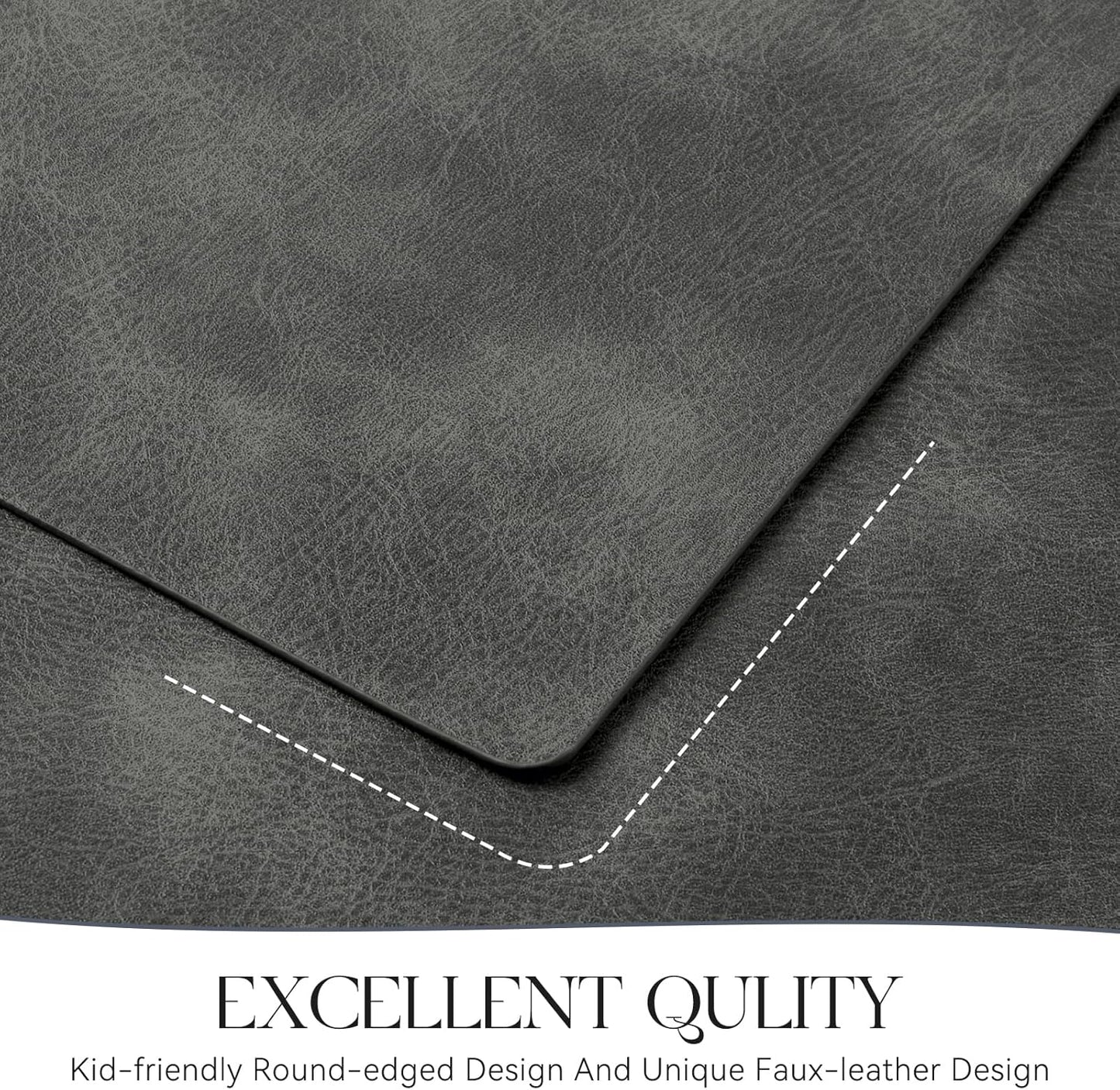 MOSAYT Vinyl Placemats Set of 8-12 X 17 Inch - Faux Leather 100% Waterproof Oil-Proof Wipeable PU Place Mats, Heat Resistant Reversible Table Mats for Kitchen, Dining, Outdoor (Dark Grey)