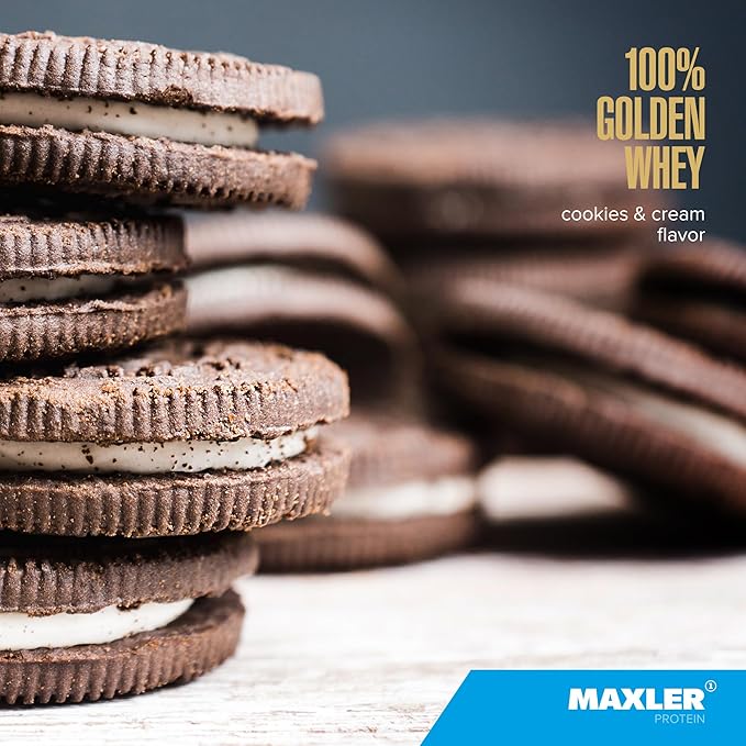 Maxler 100% Golden Whey Protein - 24g of Premium Whey Protein Powder per Serving - Pre, Post & Intra Workout - Fast-Absorbing Whey Hydrolysate, Isolate & Concentrate Blend - Cookies & Cream 2 lbs