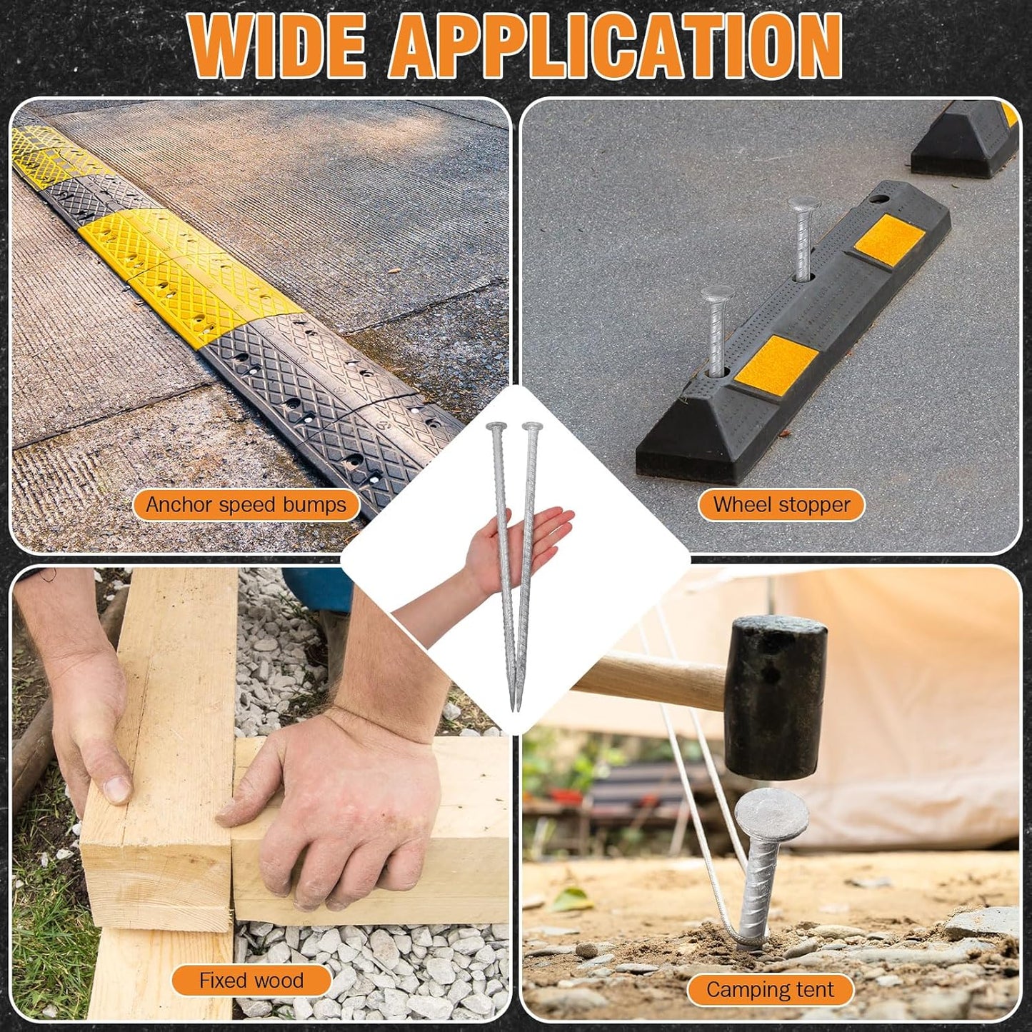 Tandefio 12 Pcs 14 Inch Rebar Stakes, 1/2 Inch Diameter Threaded Galvanized Steel Ground Anchors Plant Support Garden Stakes, Heavy Duty Metal Landscape Spikes for Speed Bump Tent