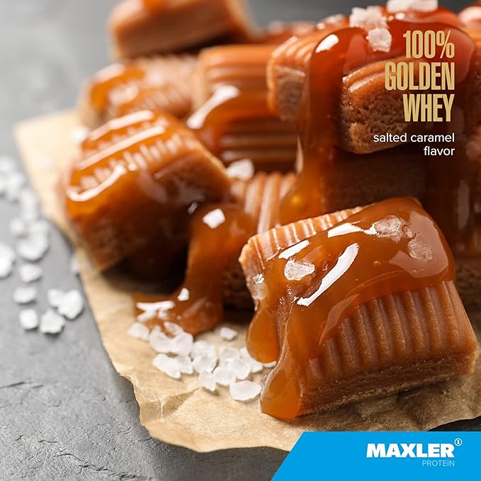 Maxler 100% Golden Whey Protein - 24g of Premium Whey Protein Powder per Serving - Pre, Post & Intra Workout - Fast-Absorbing Whey Hydrolysate, Isolate & Concentrate Blend - Salted Caramel 5 lbs