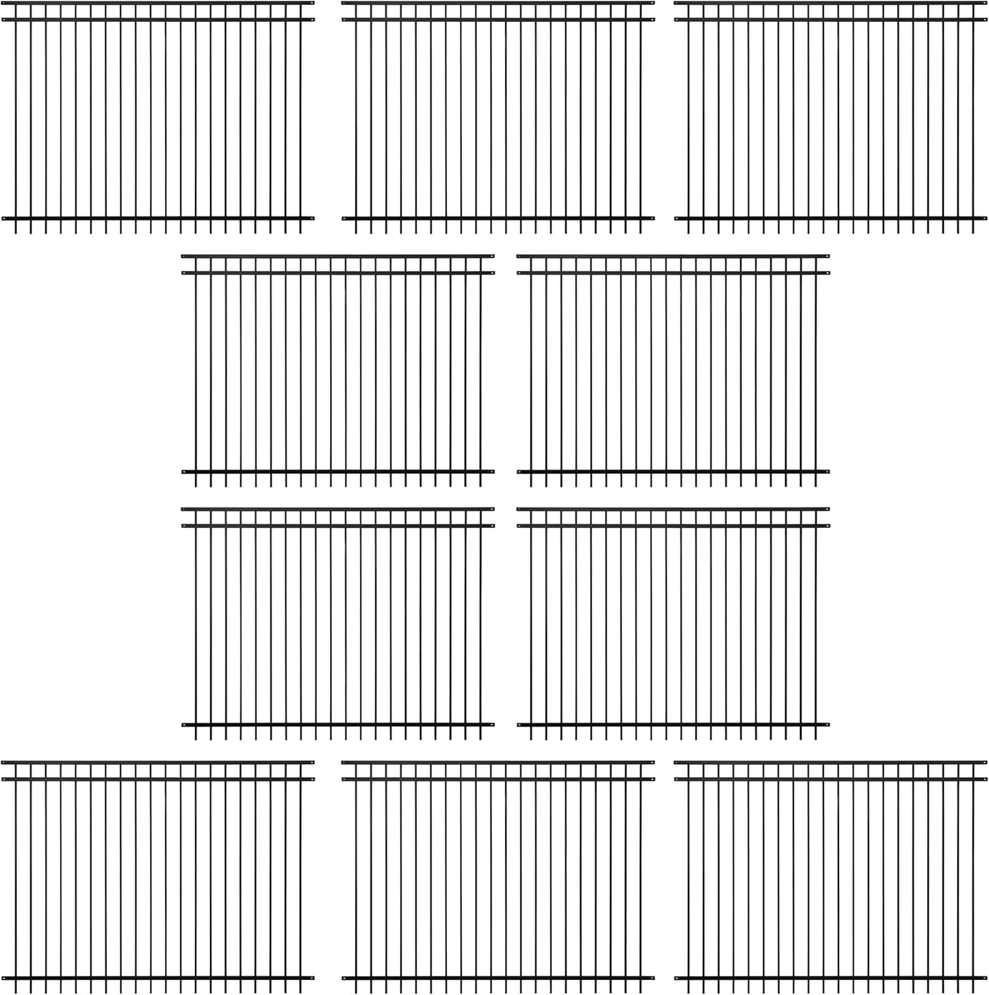 Fencer Wire Pack of 10 Heavy Duty Flat Top Fence Barrier Panel, 6FT Height X 8FT Width Anti-Rust Metal Fencing Panel, 2” Diameter Steel Outdoor Decorative Garden Fence Panel for Yard, Pool, Patio