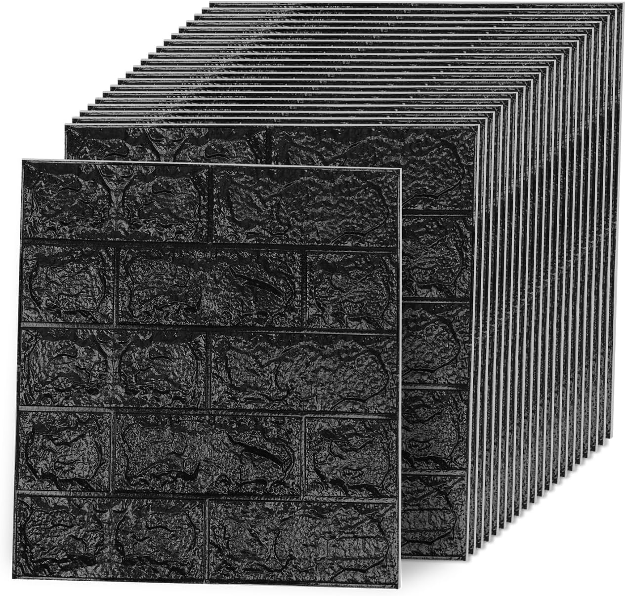 3D Wall Panels Peel and Stick,XPE Foam Stone 3D Wallpaper, Textured Faux Brick Wall Panels Black,30PCS